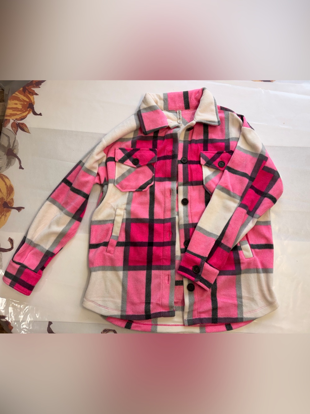 Zenana Outfitters Pink Plaid Button-Front Jacket